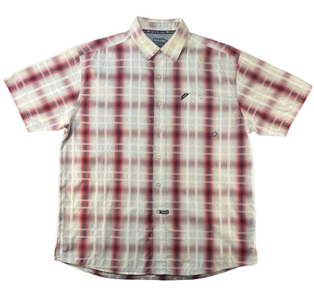 Ecko Unltd Classic Material Plaid Short Sleeve Button Up Shirt Men's XL Red Whit